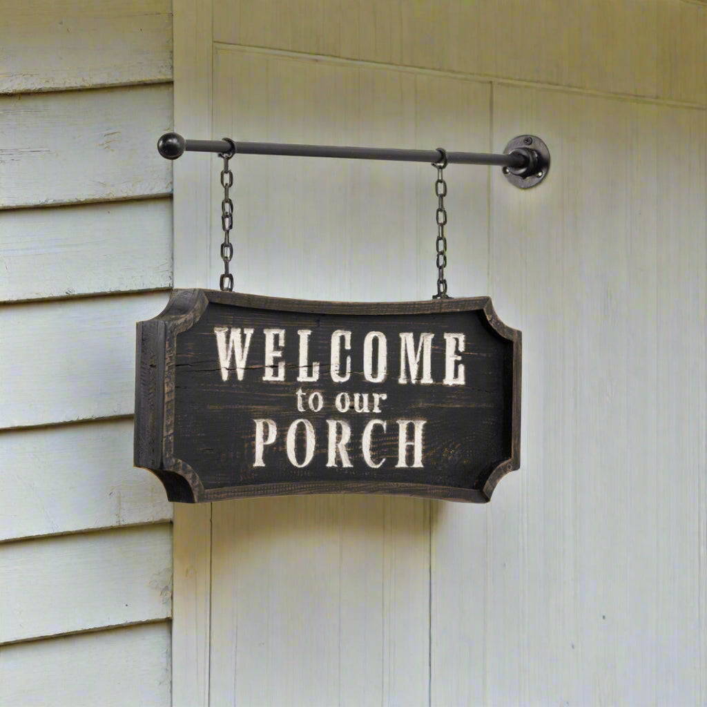 Primitive Ragon House Welcome to Our Porch Distressed w/ Bracket 2 Sided