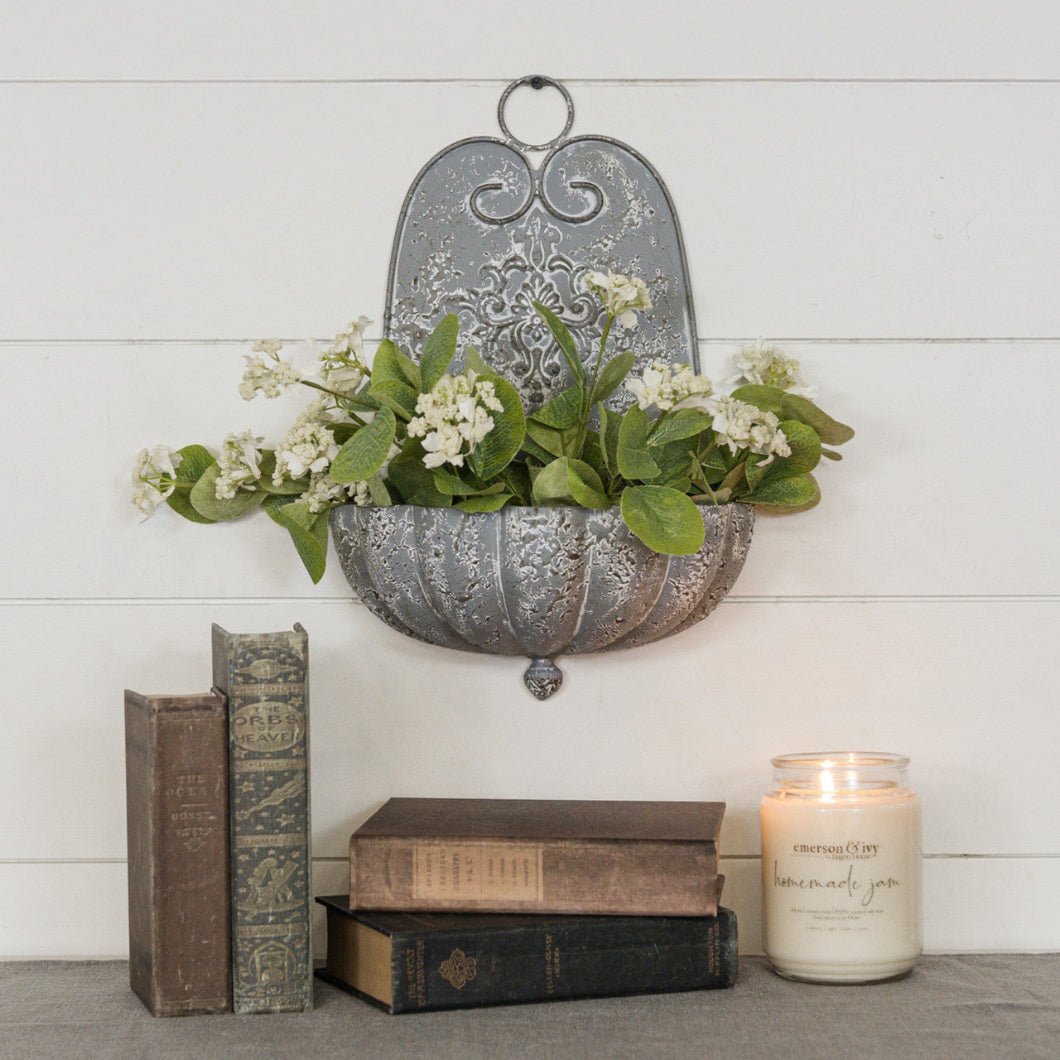 Primitive Ragon House Spring Weathered Gray Metal Wall Planter 16" - The Primitive Pineapple Collection