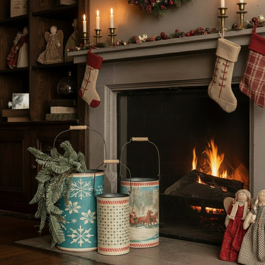 Ragon House Christmas 3 pc Retro First Snowfall Metal Buckets - The Primitive Pineapple Collection