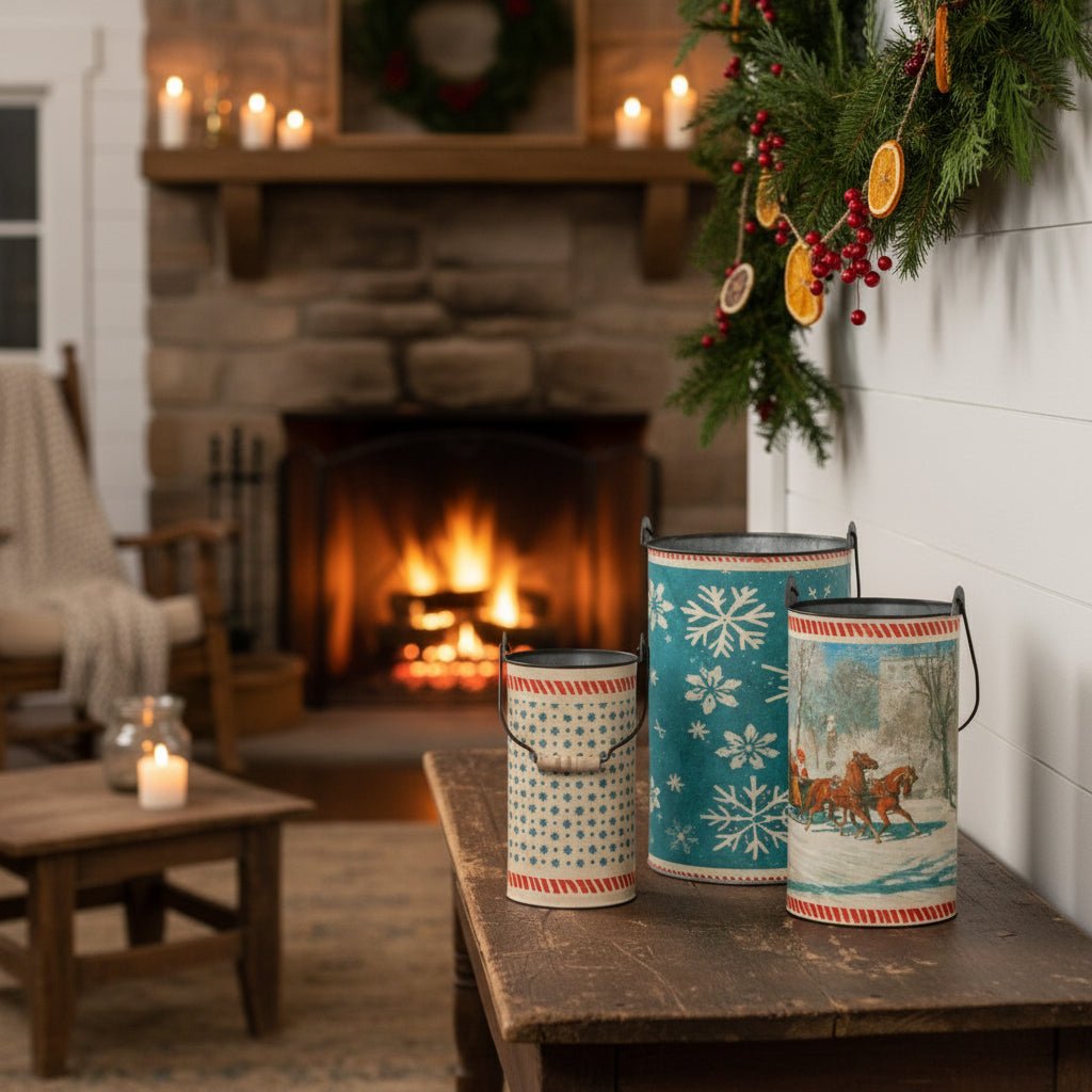 Ragon House Christmas 3 pc Retro First Snowfall Metal Buckets - The Primitive Pineapple Collection