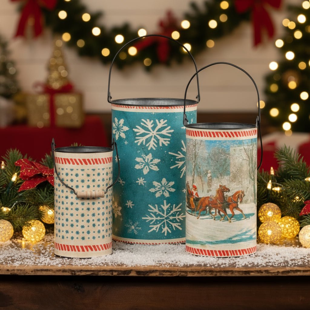 Ragon House Christmas 3 pc Retro First Snowfall Metal Buckets - The Primitive Pineapple Collection