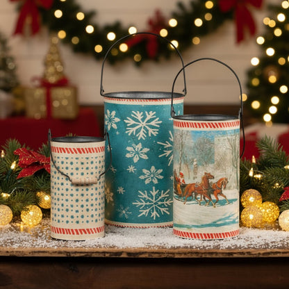 Ragon House Christmas 3 pc Retro First Snowfall Metal Buckets - The Primitive Pineapple Collection