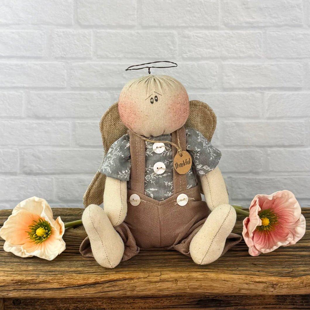 Honey and Me Farmhouse Thankful the Inspirational Angel Boy Doll - The Primitive Pineapple Collection