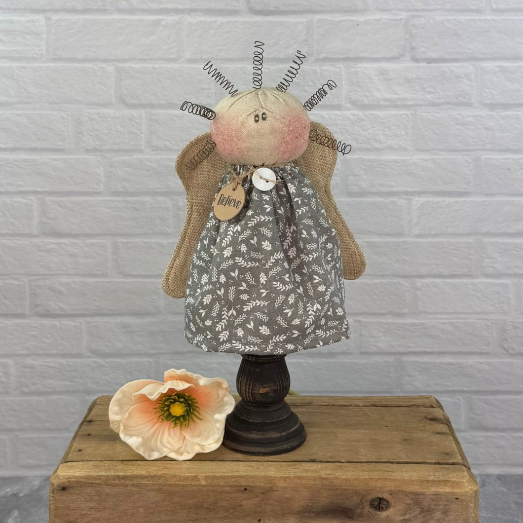 Honey and Me Farmhouse Believe the Inspirational Angel Doll on Small Spindle - The Primitive Pineapple Collection