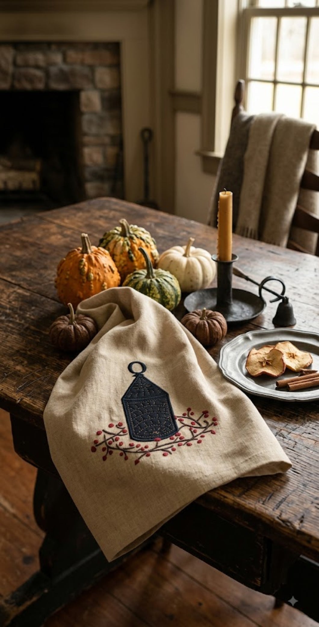 Primitive Farmhouse Punched Lantern w/ Bittersweet Towel