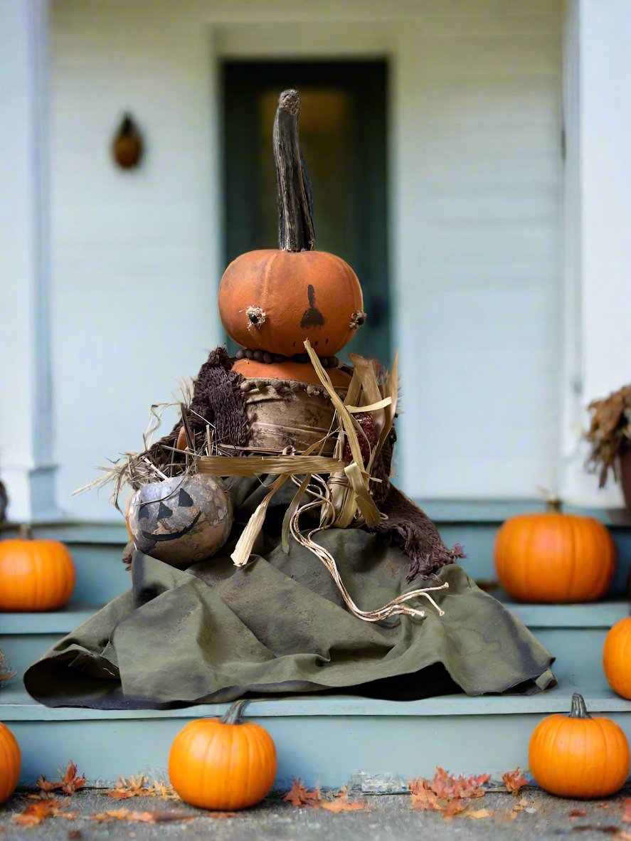 Primitive Handcrafted Pumpkin Doll Emily w/ Gourd JOL and Corn 12&quot;