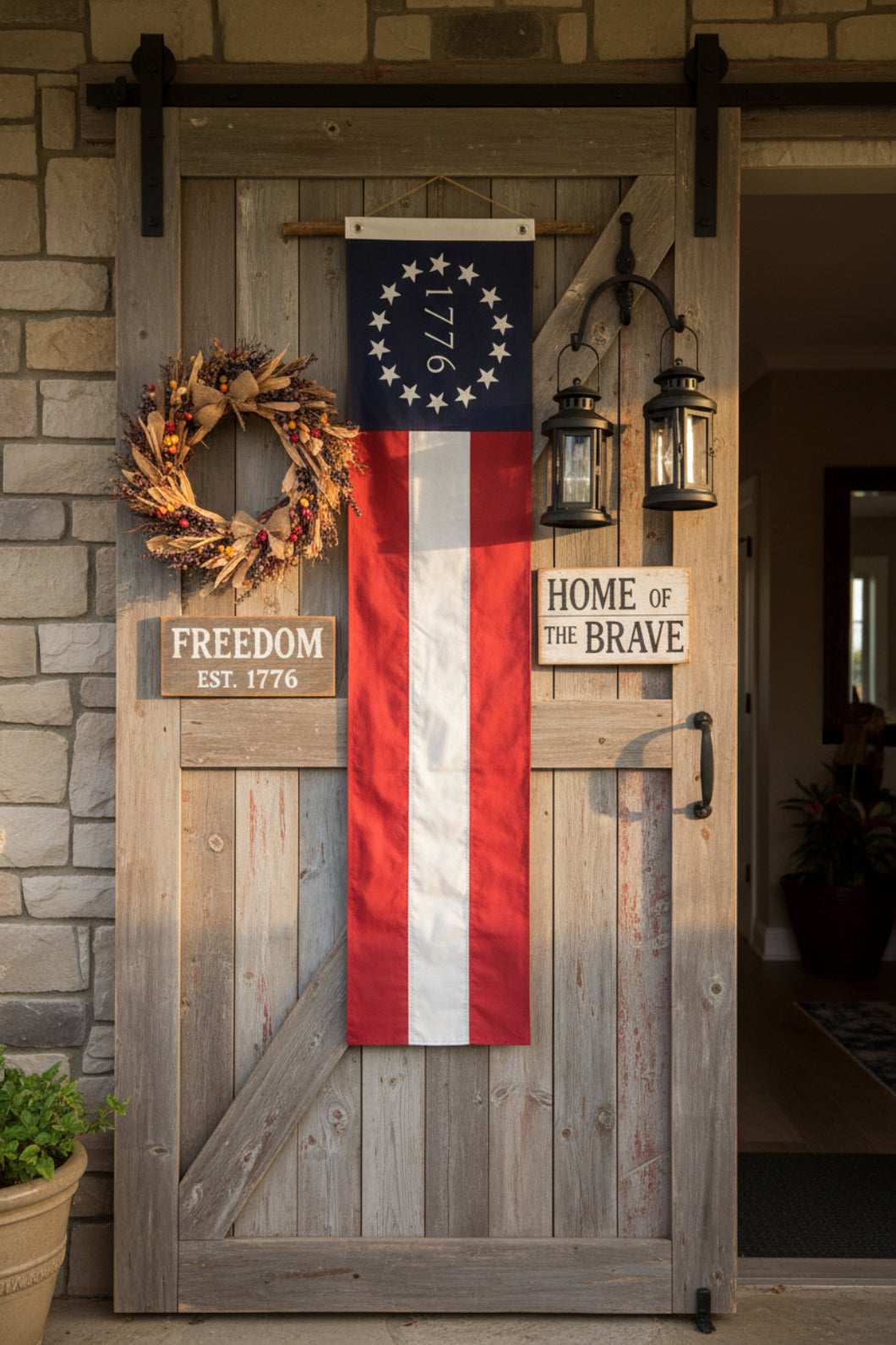Primitive 65" Weather Proof  1776 American Flag Barn Banner