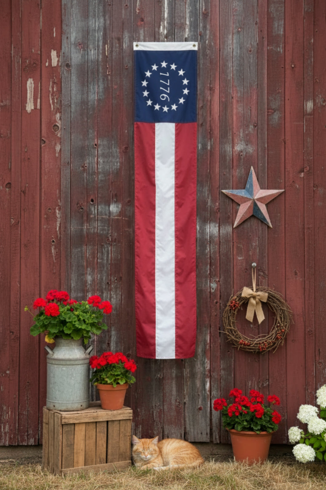 Primitive 90" Weather Proof 1776 American Flag Barn Banner