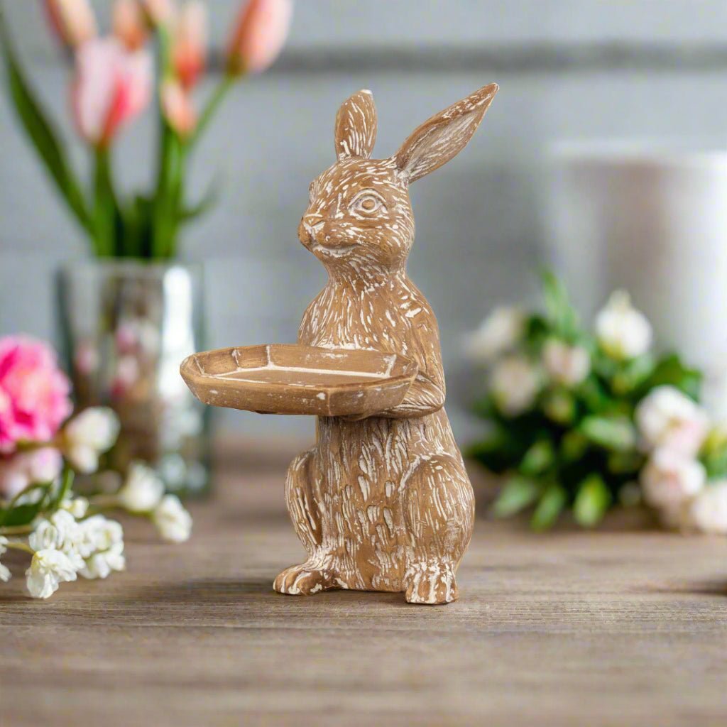Primitive Ragon House Spring 7.75" Bunny with Tray Figurine - The Primitive Pineapple Collection