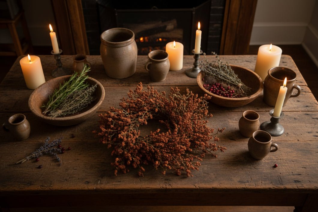Farmhouse Astilbe Candle Ring - 10.5" Pumpkin - The Primitive Pineapple Collection