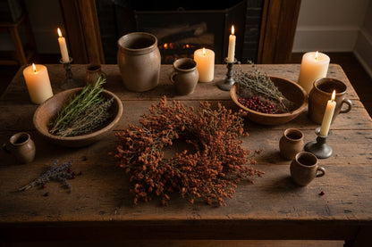 Farmhouse Astilbe Candle Ring - 10.5" Pumpkin - The Primitive Pineapple Collection