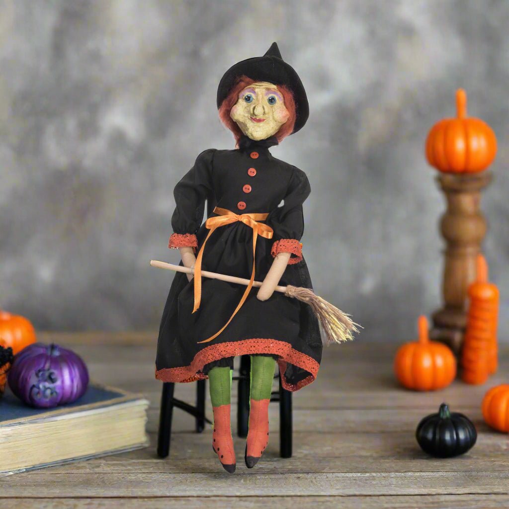 Halloween Fall Folk Art Jasleen Witch Florence Lea Art Doll 22&quot; - The Primitive Pineapple Collection