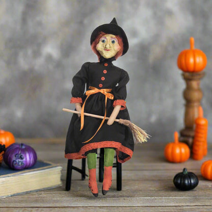 Halloween Fall Folk Art Jasleen Witch Florence Lea Art Doll 22&quot; - The Primitive Pineapple Collection