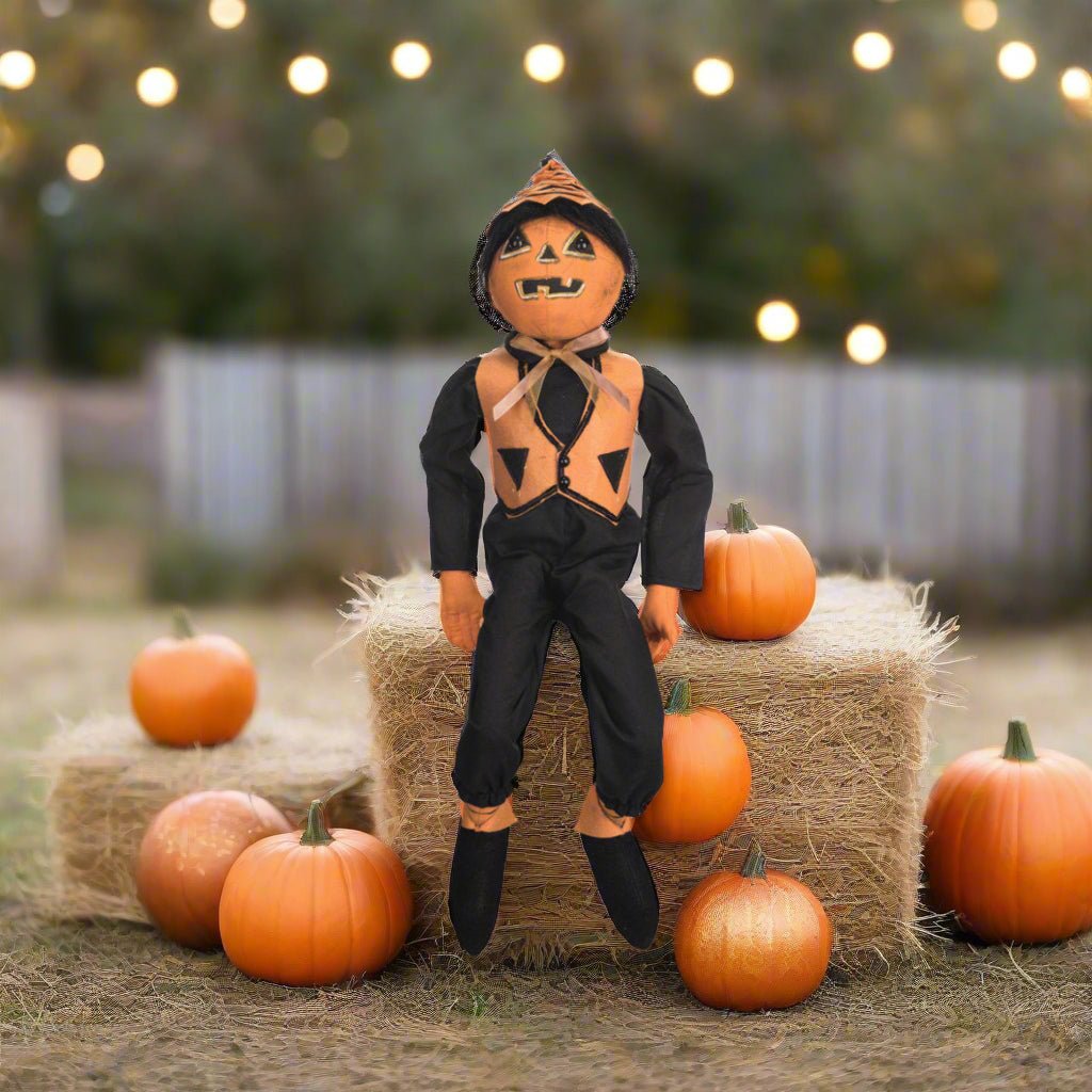 Gathered Tradition Joe Spencer Halloween Parker Pumpkin Figurine - The Primitive Pineapple Collection