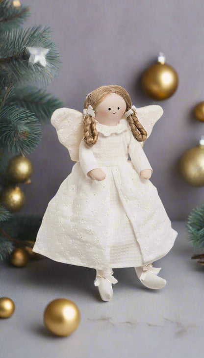 Primitive Farmhouse Cottage Angel Doll in Eyelet Dress 12&quot; - The Primitive Pineapple Collection