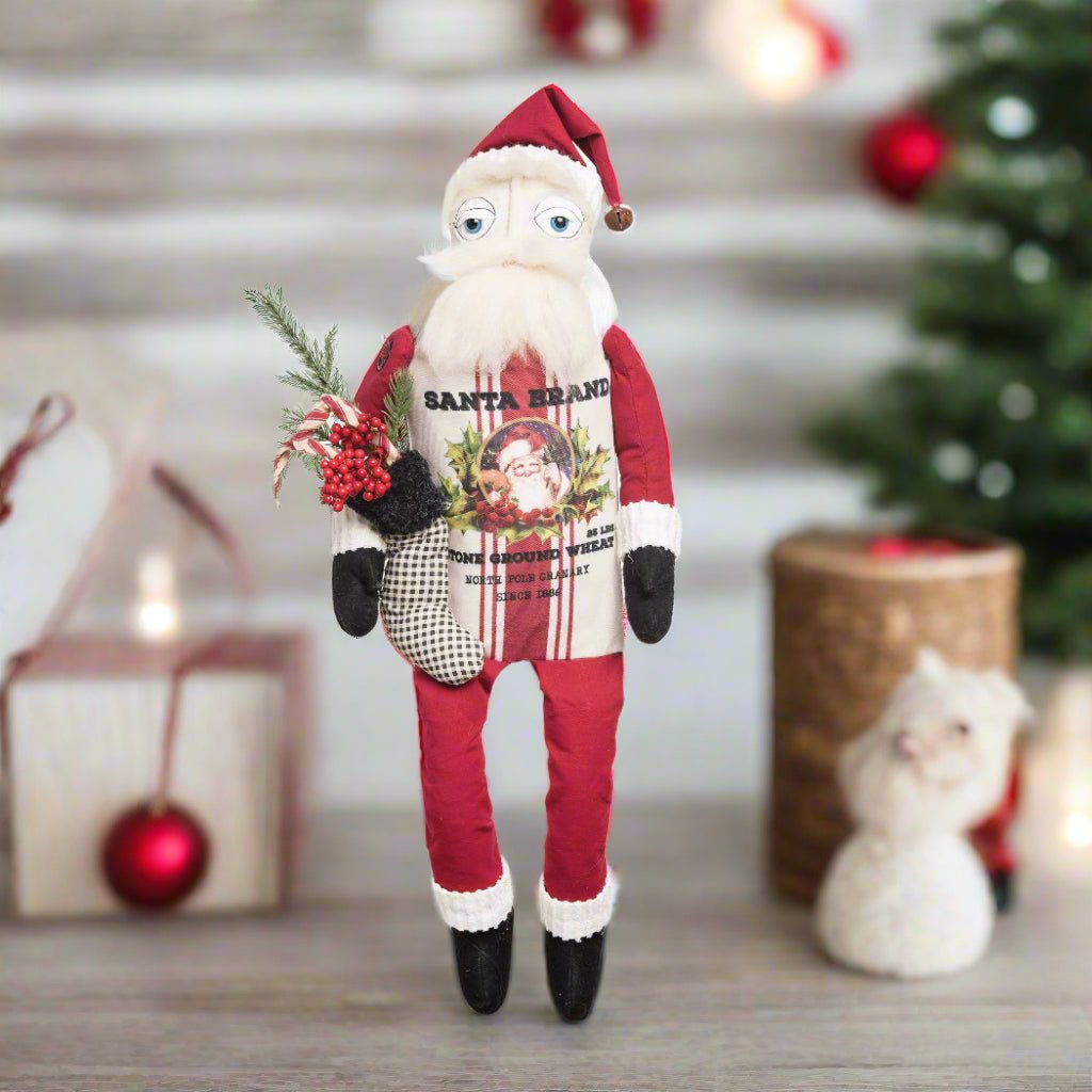 Christmas Collectable Gathered Traditions Klaus Santa Feedsack Florence Lea Art Doll 25&quot; - The Primitive Pineapple Collection