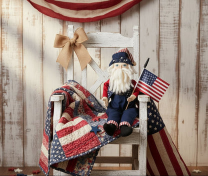 Joe Spencer Old Glory Santa with Flag 20" Folk Art Doll - Patriotic Decor - The Primitive Pineapple Collection
