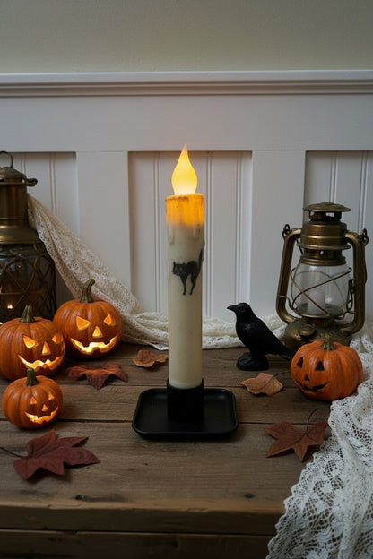 Primitive Handcrafted  Scaredy Cat Silhouette Flicker LED Timer Taper Candle