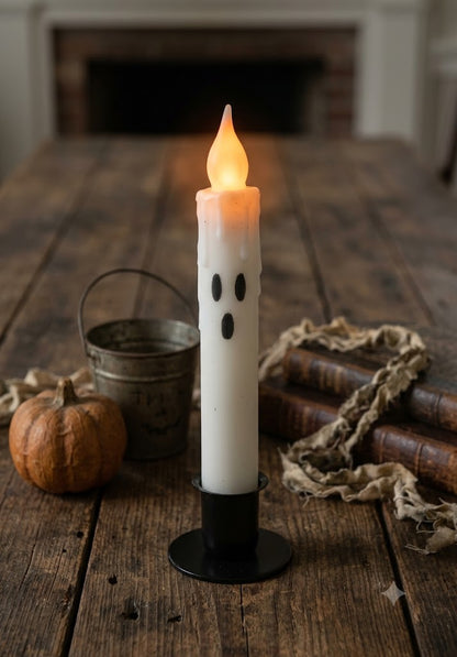 Primitive Handcrafted Ghostly Ghost Battery Flicker LED Timer Taper Candle