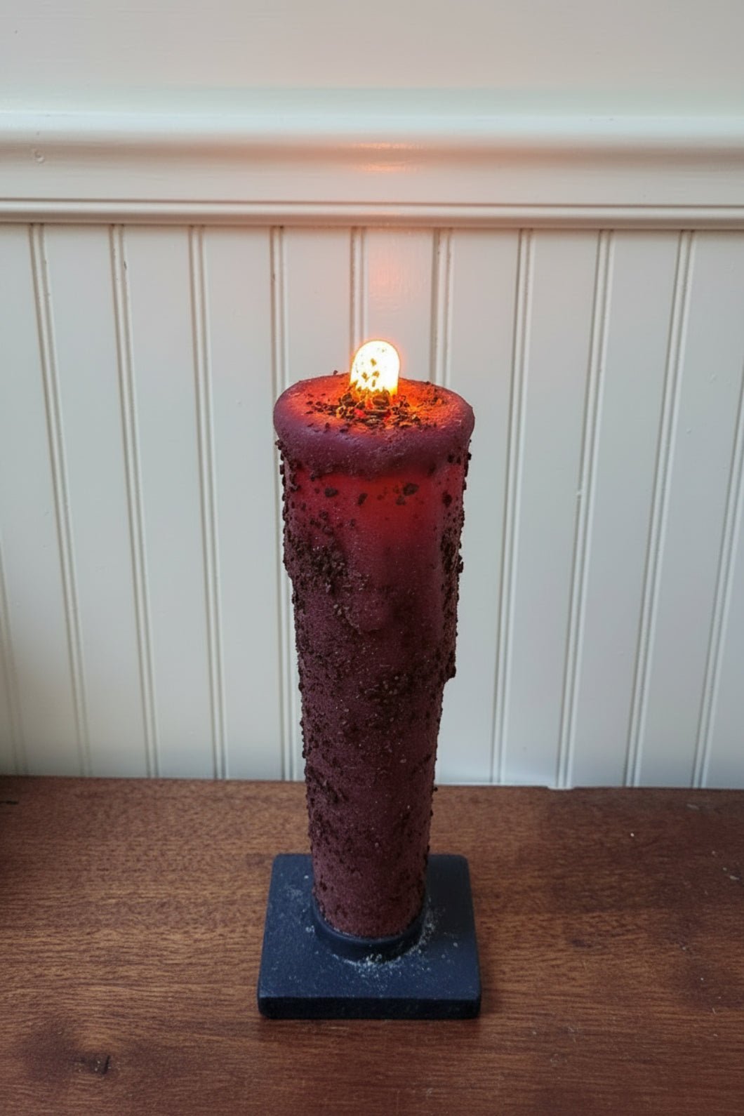 Primitive 7" Brown Flicker Nub LED Timer Taper Candle - The Primitive Pineapple Collection