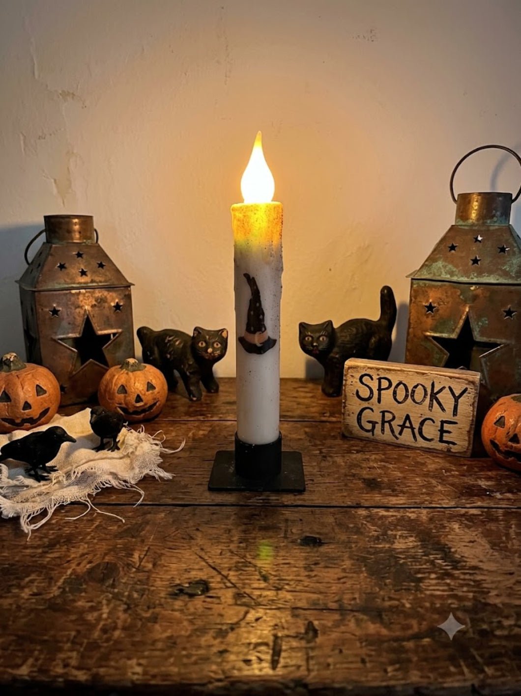 Primitive Handcrafted 7" Witches Hat Battery Flicker Led Timer Taper Candle - The Primitive Pineapple Collection