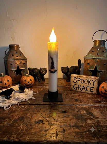 Primitive Handcrafted 7" Witches Hat Battery Flicker Led Timer Taper Candle - The Primitive Pineapple Collection