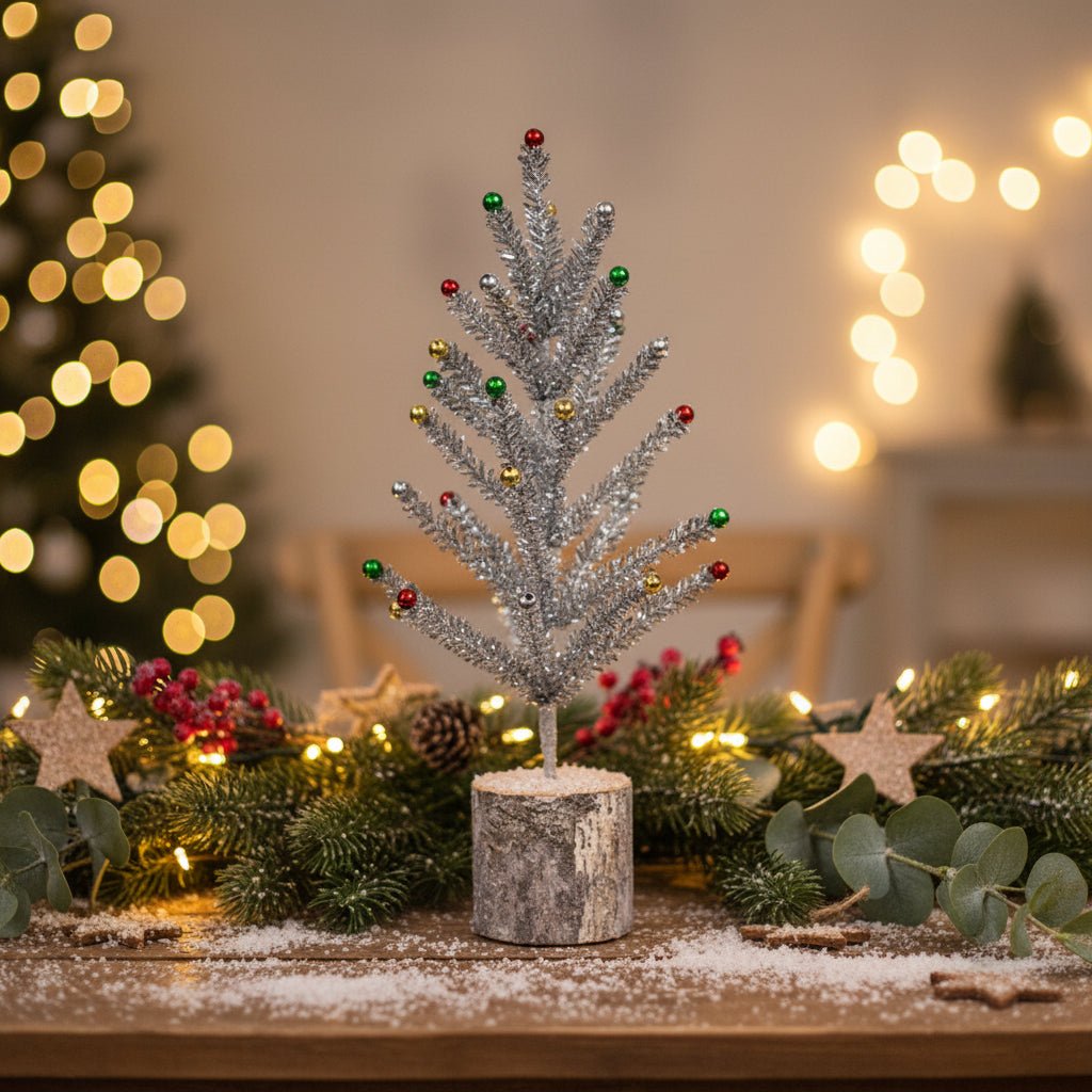 Primitive Christmas Retro Looking Snazzy Silver Tinsel Tree 16&quot; - The Primitive Pineapple Collection