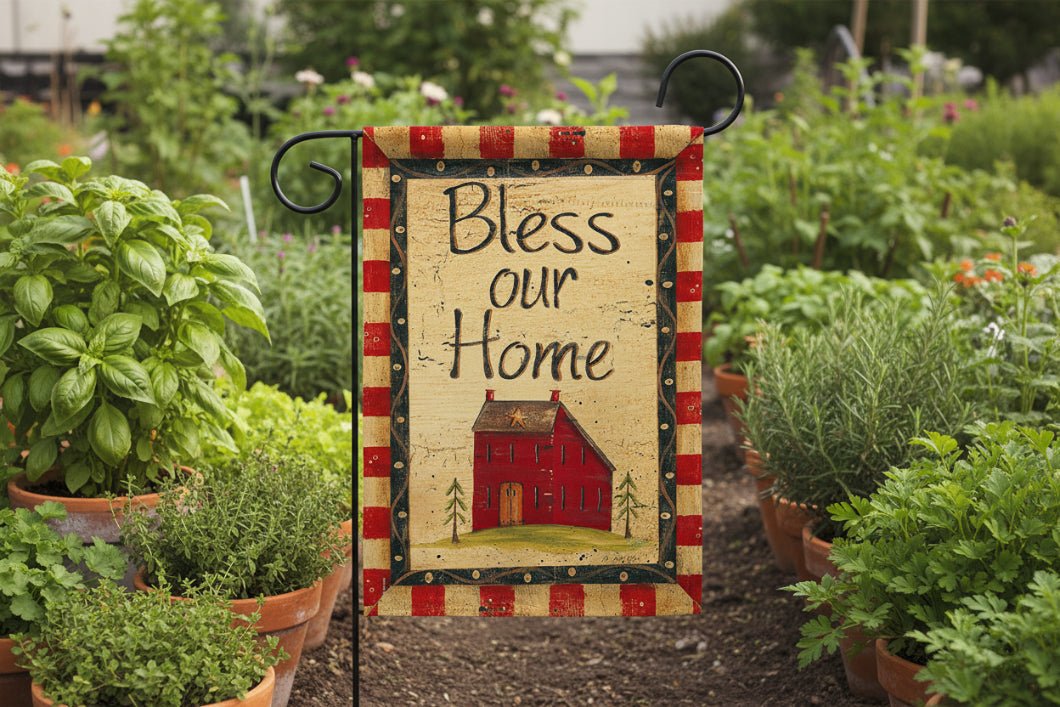 Farmhouse Bless Our Home Country Living Primitive Sweet Decor Flag - The Primitive Pineapple Collection