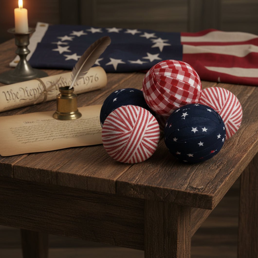 Patriotic 6/Set, Americana 2.5" Gingham Rag Balls Bowl Filler - The Primitive Pineapple Collection