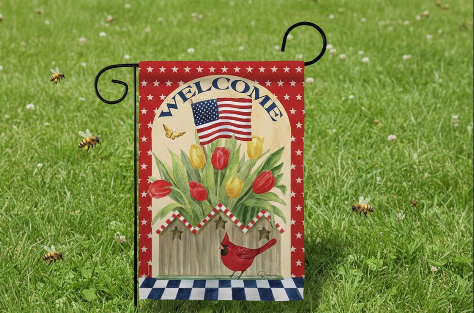 Farmhouse Patriotic Flowers Americana Star and Stripes Floral Flag - The Primitive Pineapple Collection