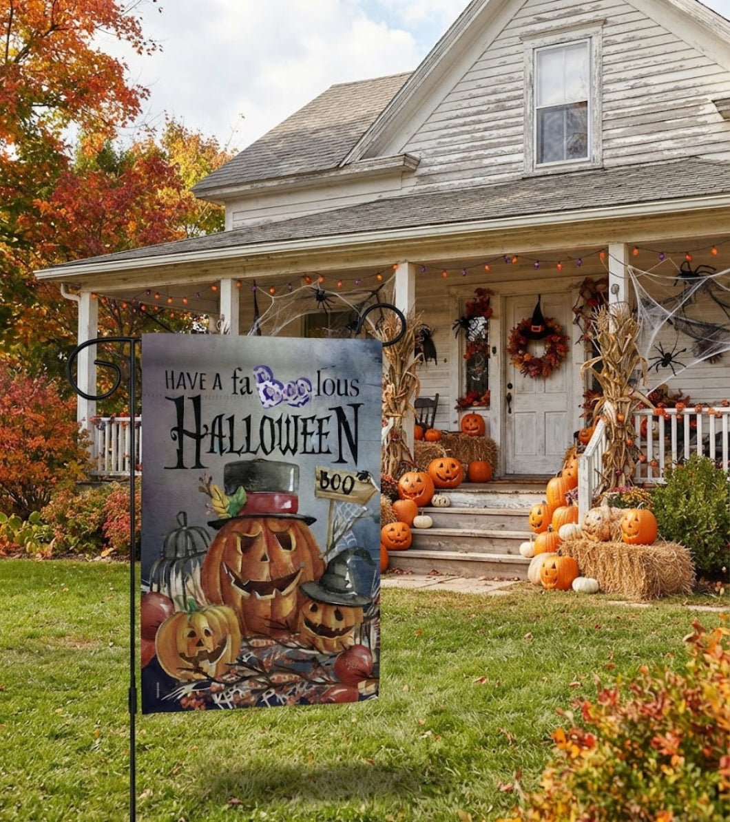 Farmhouse Halloween Jack O Lantern Faboolous Halloween Decor Flag - The Primitive Pineapple Collection