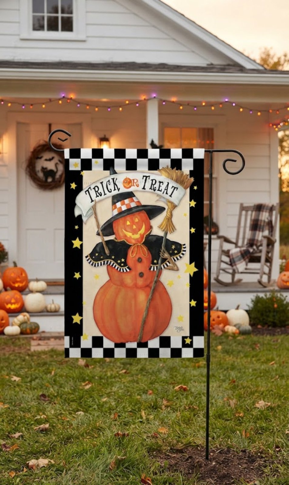 Halloween Farmhouse Jack-O-Lantern Witch Decor Flag - The Primitive Pineapple Collection