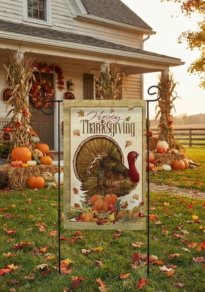 Farmhouse Happy Thanksgiving Turkey Fall Decor Flag - The Primitive Pineapple Collection