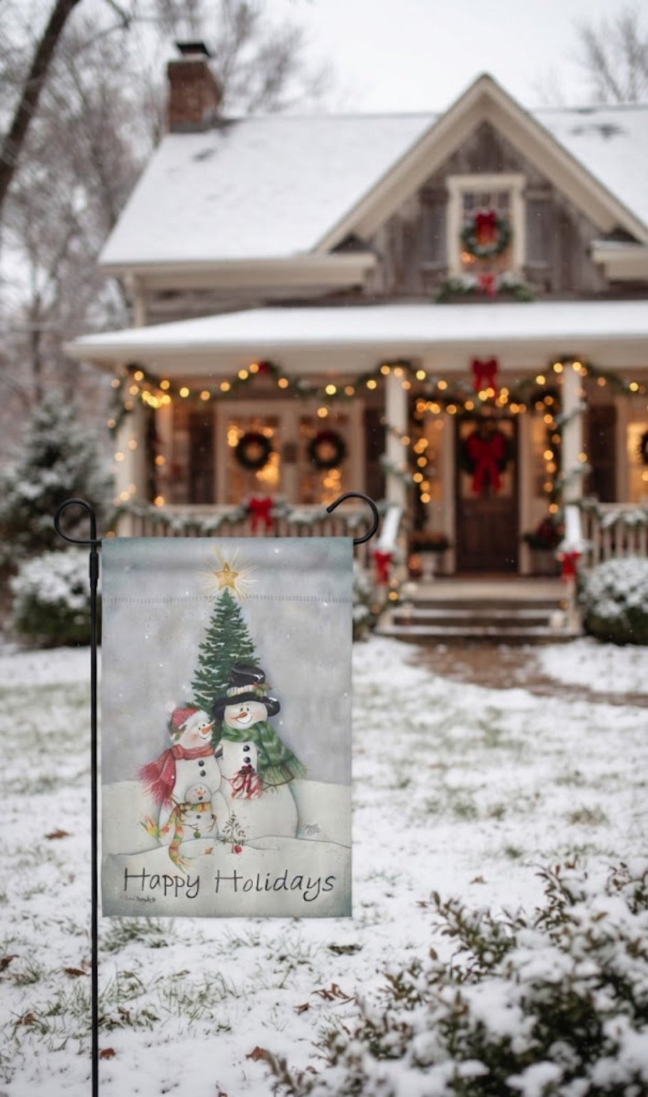 Christmas Snowman Family Winter Wonderland Flag - The Primitive Pineapple Collection