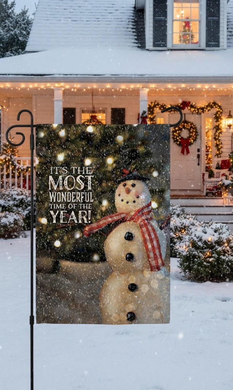 Christmas Snowman Most Wonderful Time Winter Wonderland Decor Flag - The Primitive Pineapple Collection