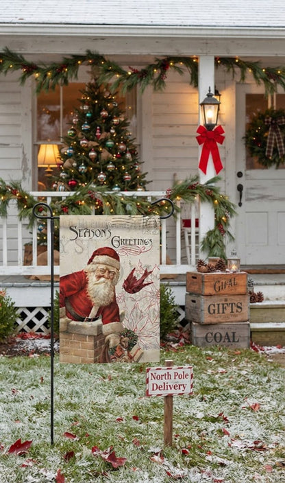 Christmas Antique Santa Season Greetings Decor Flag - The Primitive Pineapple Collection