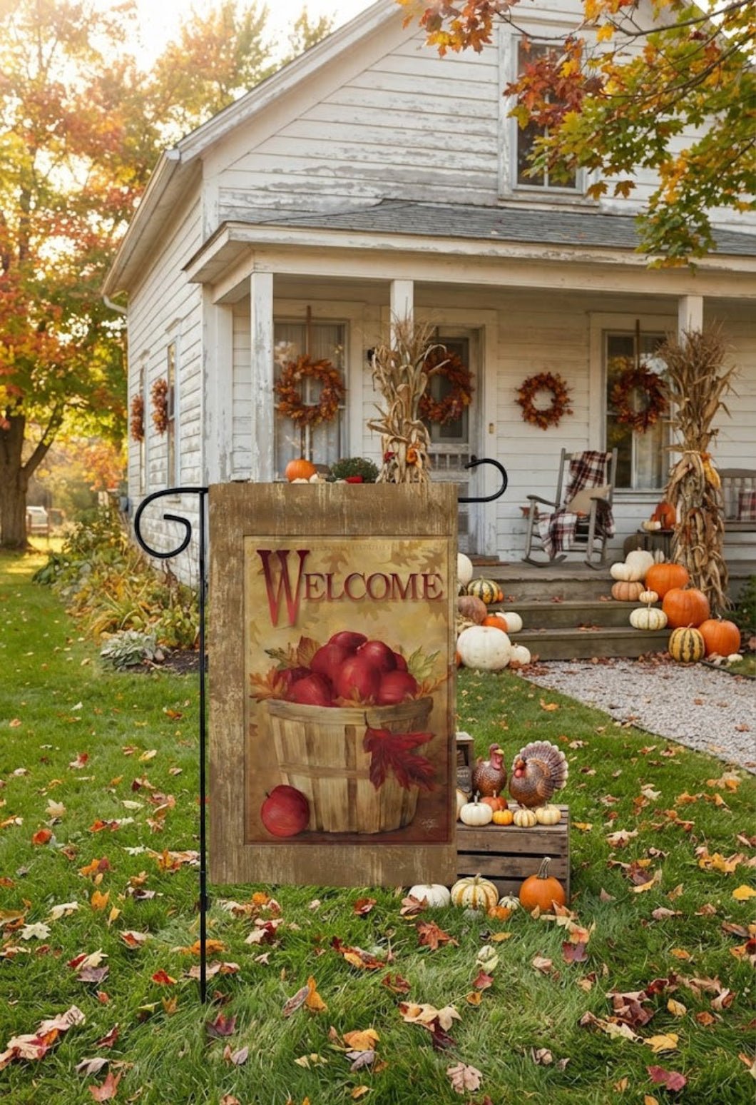 Farmhouse Fall Welcome Apple Basket Harvest Autumn Decor Flag - The Primitive Pineapple Collection