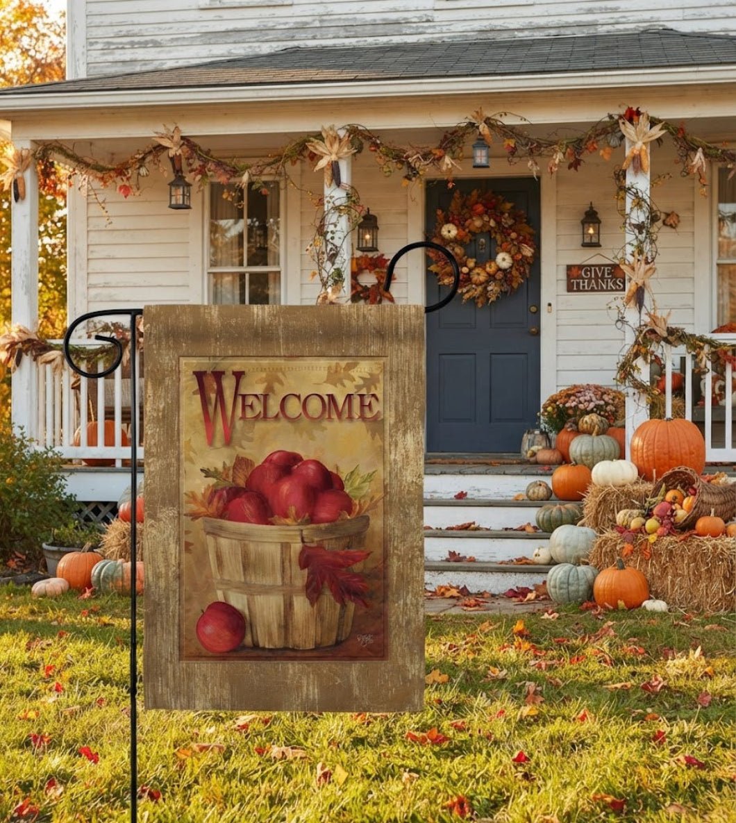 Farmhouse Fall Welcome Apple Basket Harvest Autumn Decor Flag - The Primitive Pineapple Collection