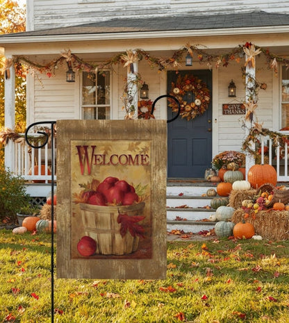 Farmhouse Fall Welcome Apple Basket Harvest Autumn Decor Flag - The Primitive Pineapple Collection