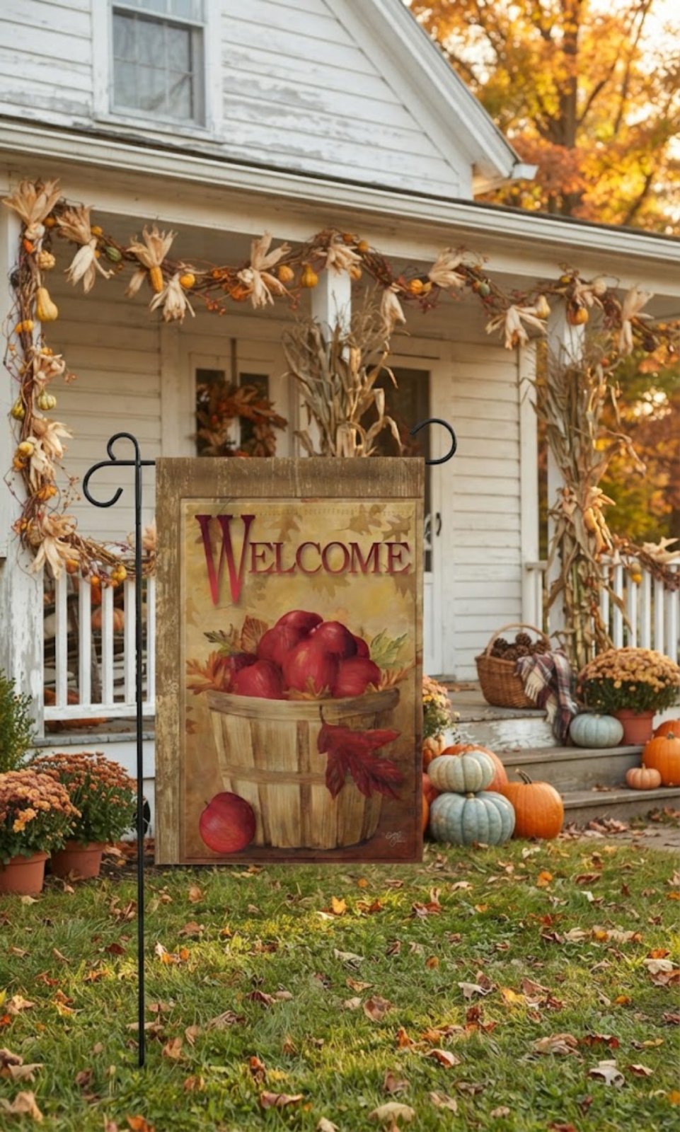 Farmhouse Fall Welcome Apple Basket Harvest Autumn Decor Flag - The Primitive Pineapple Collection