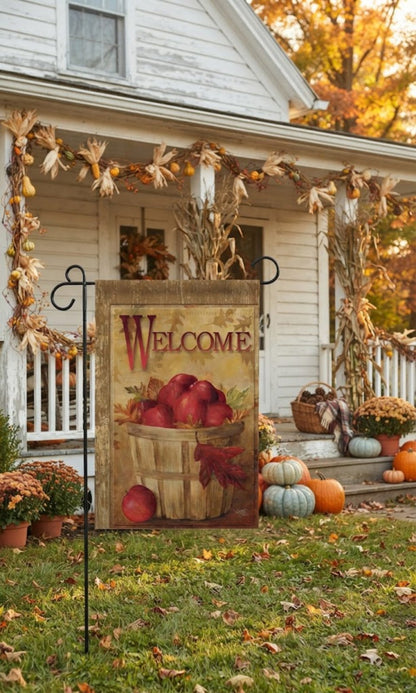 Farmhouse Fall Welcome Apple Basket Harvest Autumn Decor Flag - The Primitive Pineapple Collection