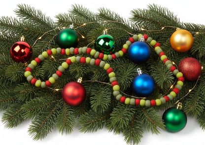 Heirloom Wool Ball Garland Red and Green Christmas - The Primitive Pineapple Collection