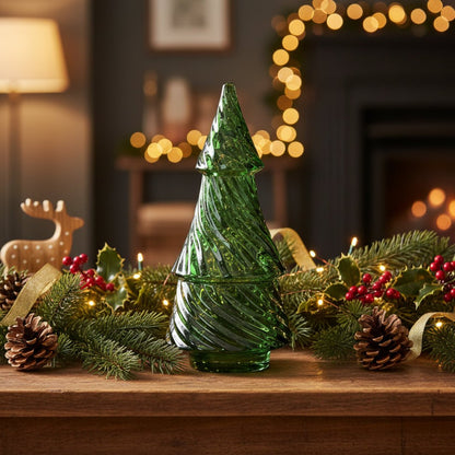 Vintage Look Glass Twisted Tree Tealight Holder Green - The Primitive Pineapple Collection