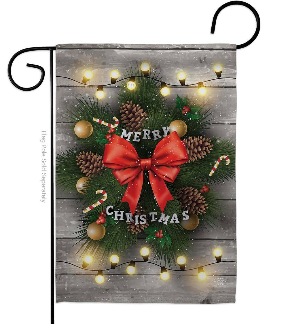 Farmhouse Merry Christmas Wreath Garden Flag - The Primitive Pineapple Collection