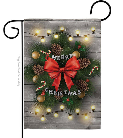 Farmhouse Merry Christmas Wreath Garden Flag - The Primitive Pineapple Collection