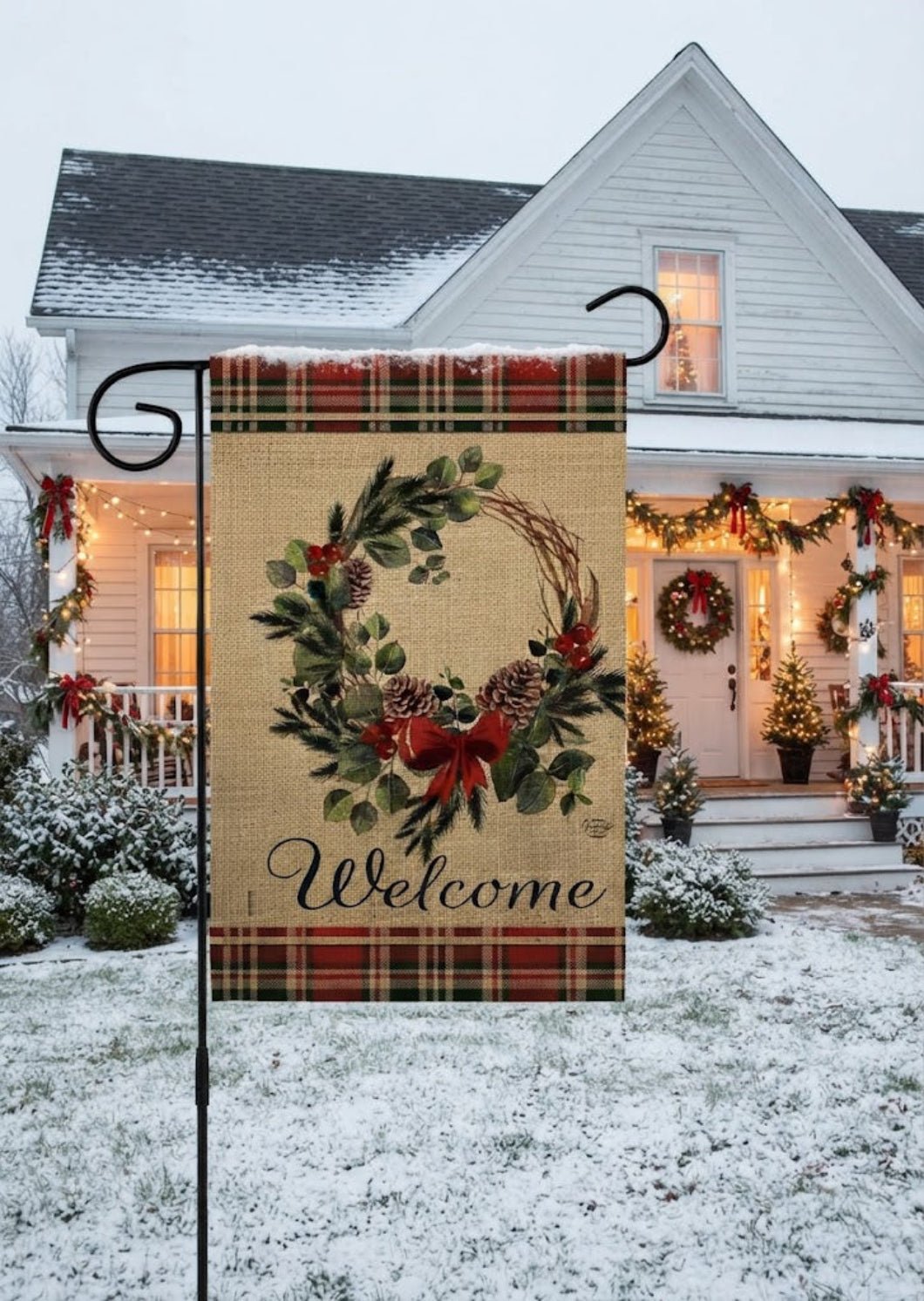 Welcome Winter Wreath Wonderland Decor Flag - The Primitive Pineapple Collection