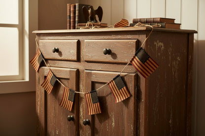 92" Primitive Rustic Americana Flag Garland - Patriotic Burlap Bunting - The Primitive Pineapple Collection