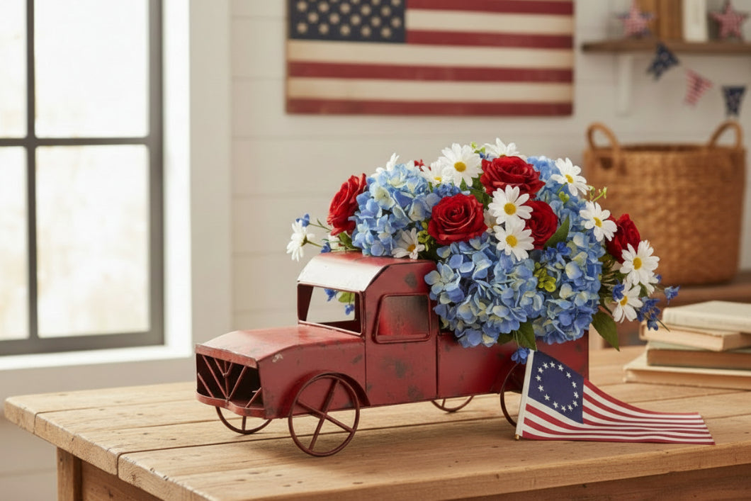 Farmhouse Rustic 14.5" Rustic Red Truck Planter Decor - The Primitive Pineapple Collection
