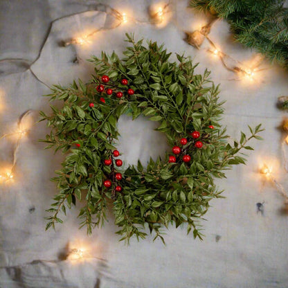 Ragon House Christmas Holiday 12&quot; Mexican Fern Candle Ring w/ Red Berries