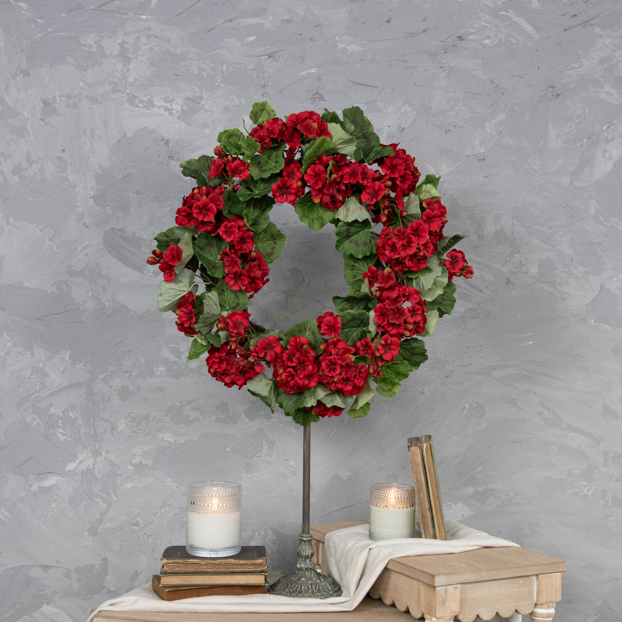 Ragon House 22&quot; Geranium Wreath 3 Colors